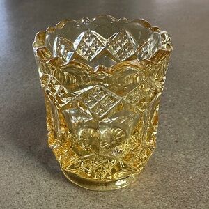 Vintage Imperial Light Amber Yellow Pressed Glass Toothpick Holder